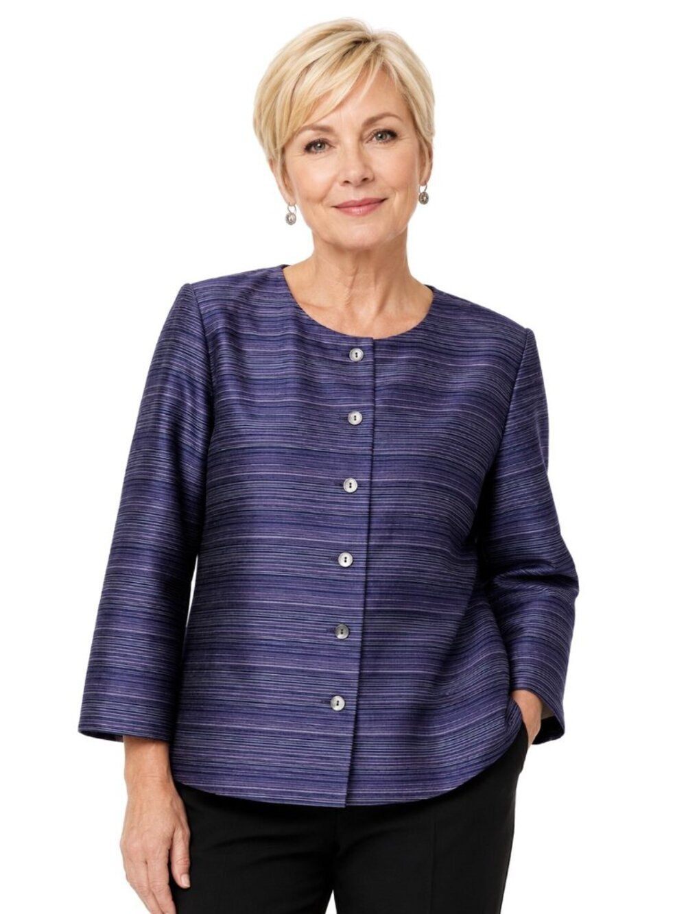 Vintage Talbots Blue Purple Stripe Silk Dupioni Jacket